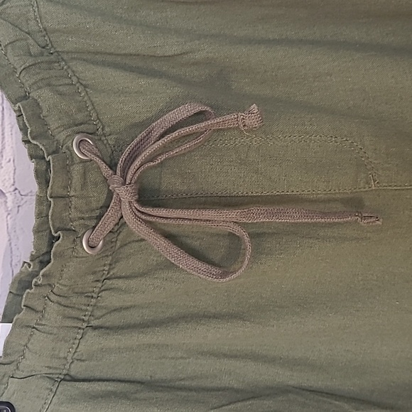 NEW Army Green Linen Blend Drawstring Elastic Waistband Pocket Joggers Size XXL - Picture 2 of 8